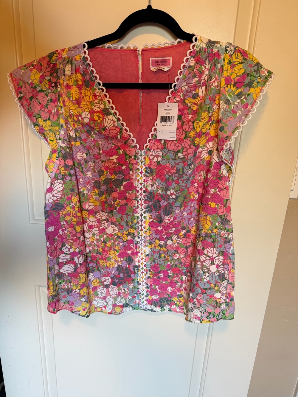 NWT Kate Spade New York Floral Flutter Sleeve Scallop Trim Blouse S